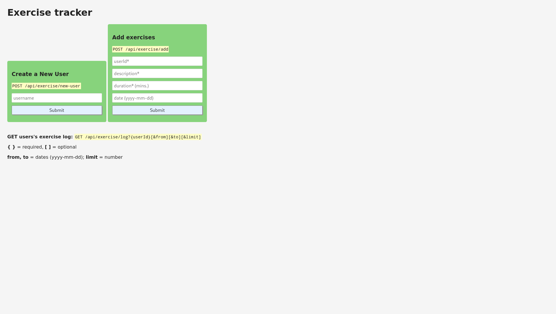 exercise tracker project screenshot