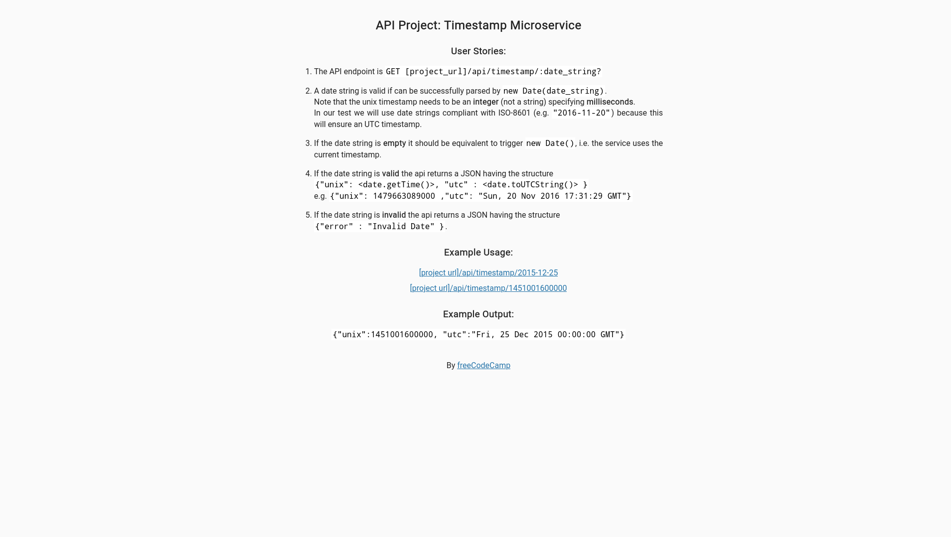 timestamp microservice project screenshot