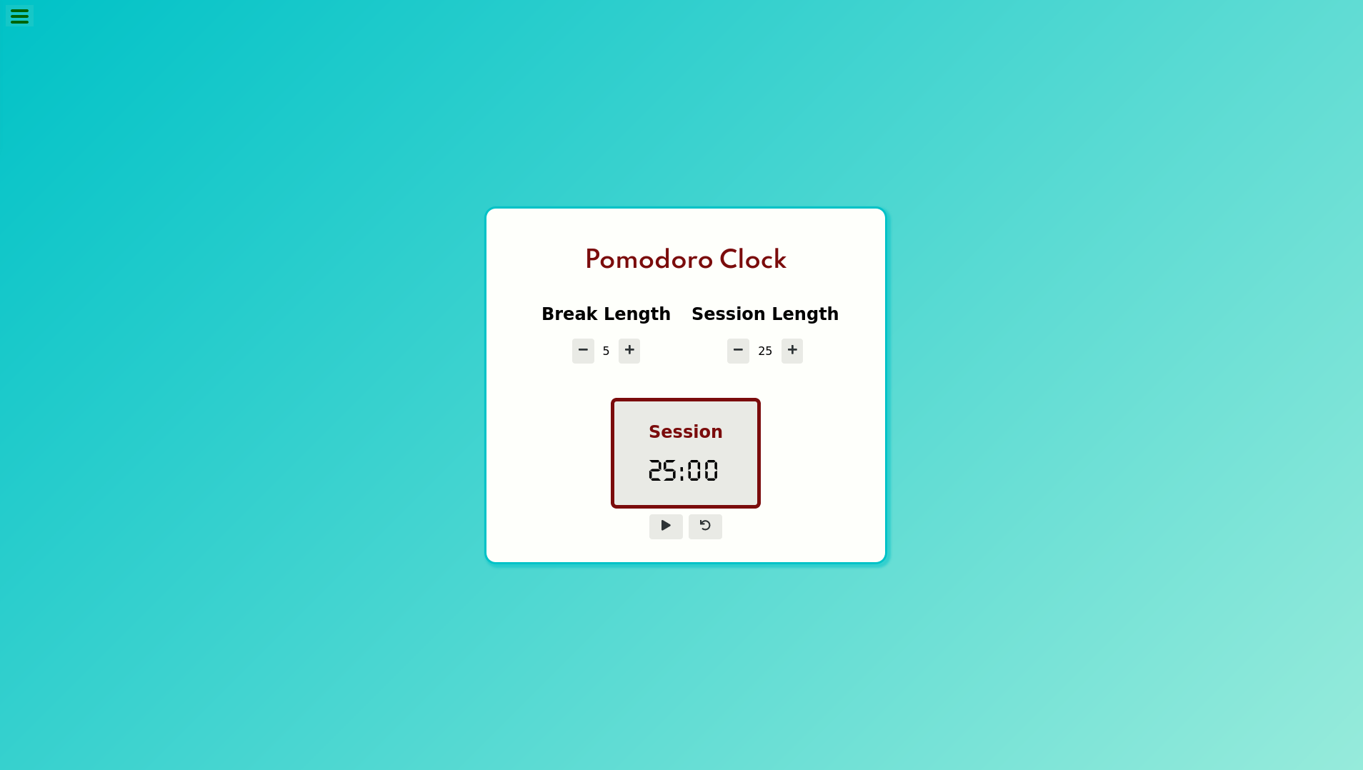 pomodoro clock project screenshot